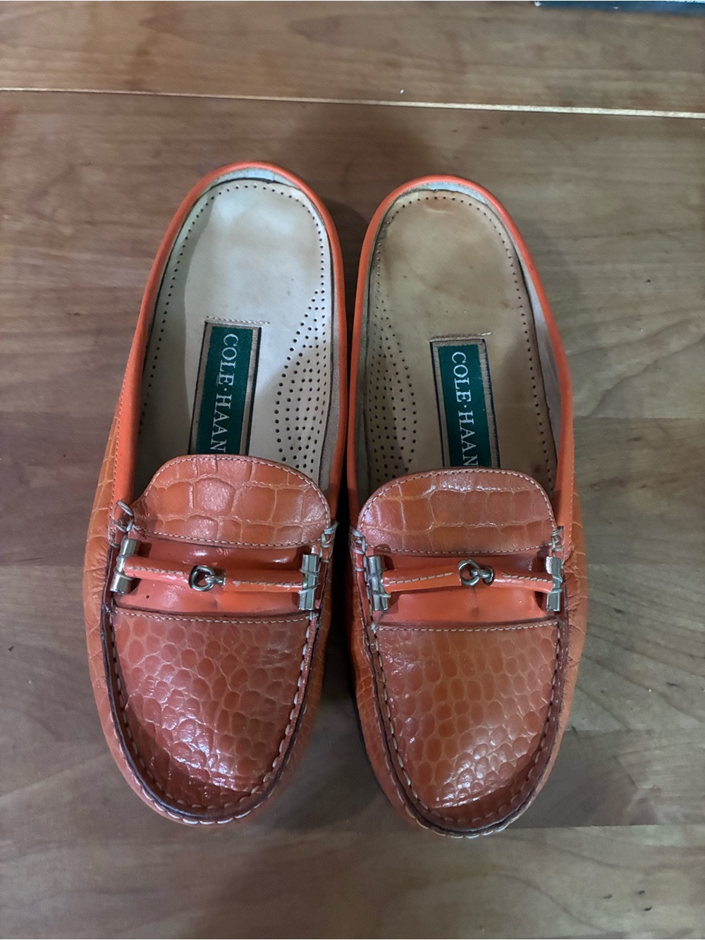 Cole Haan Orange Croc-Embossed Leather Bit Loafers sz 9